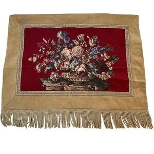 Vintage Floral Tapestry French Country Gold Fringe and Braided Border